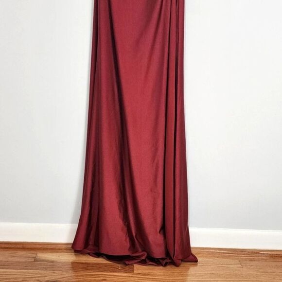 NWT La Femme Long Criss Cross Open Back Side Slit Trumpet Dress Burgundy Size 2 - Picture 5 of 12